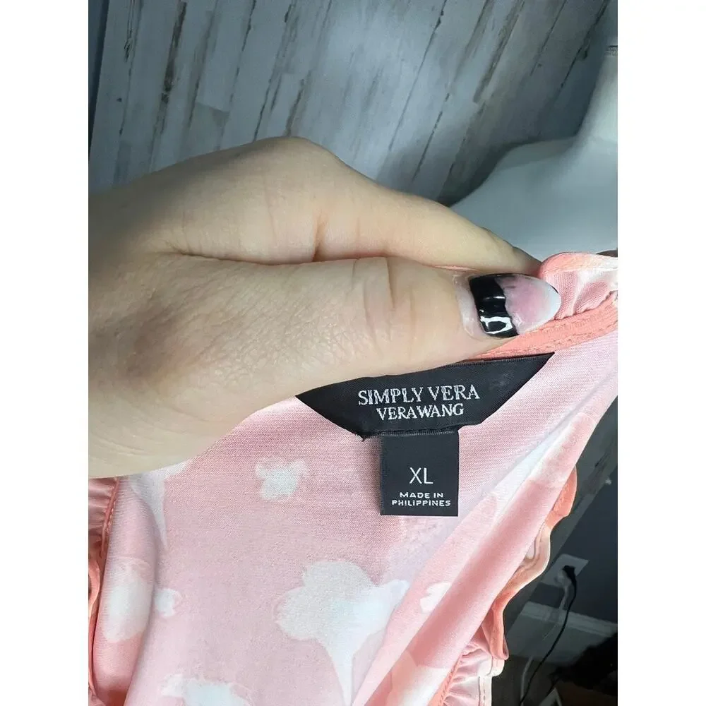 Simply‎ Vera Vera Wang Women's XL Pink Floral Ruffle Blouse Top